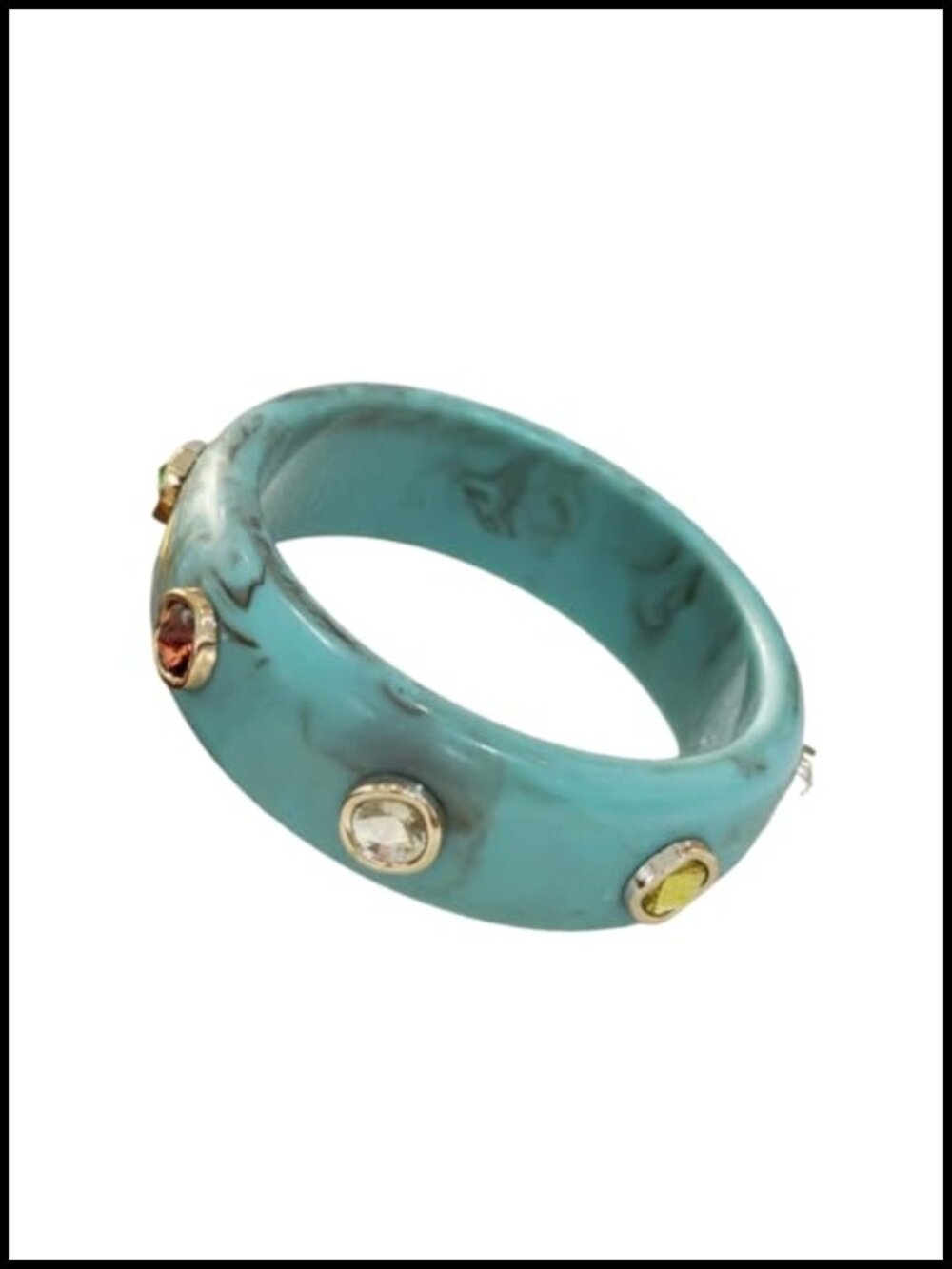 Chunky Acetate Bangle Marble Veining Colored Gemstone Statement Cuff Bracelet
